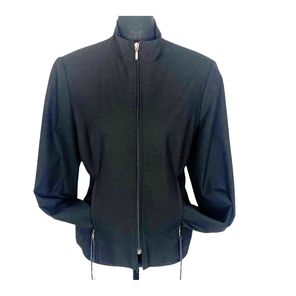 Vtg SAO PAULO Women Full Zip Front Pockets Long Sleeve Jacket‎ Sz 8 Black Casual